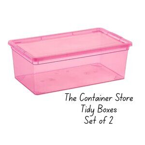 The Container Store Tidy Boxes • Plastic Storage Boxes w/ Lids • Set of 2 • Pink
